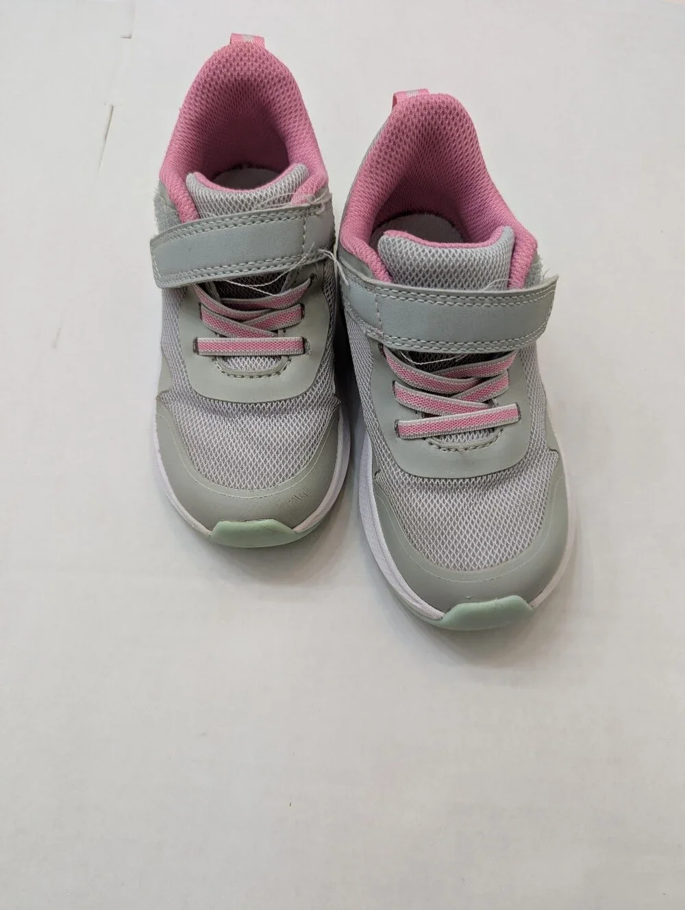 Athletic Works Baby Girl Green And Gray Mesh  Sneakers - Hook & Loop - Size 8